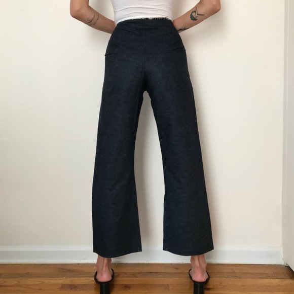 Vintage Dark Denim Zip Up Wide Leg Gaucho Pants 30 - Picture 2 of 11